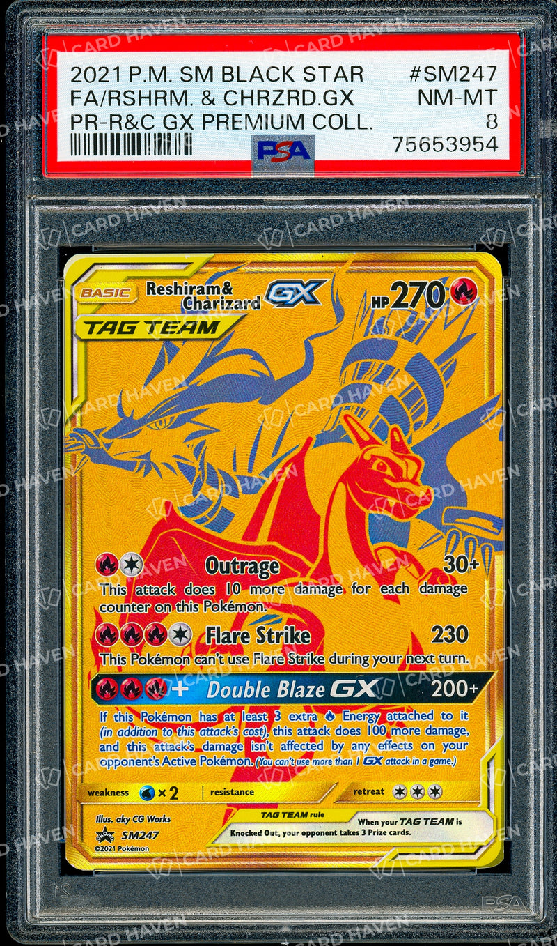 2021 Pokémon Promo - Reshiram & Charizard GX - PSA 8