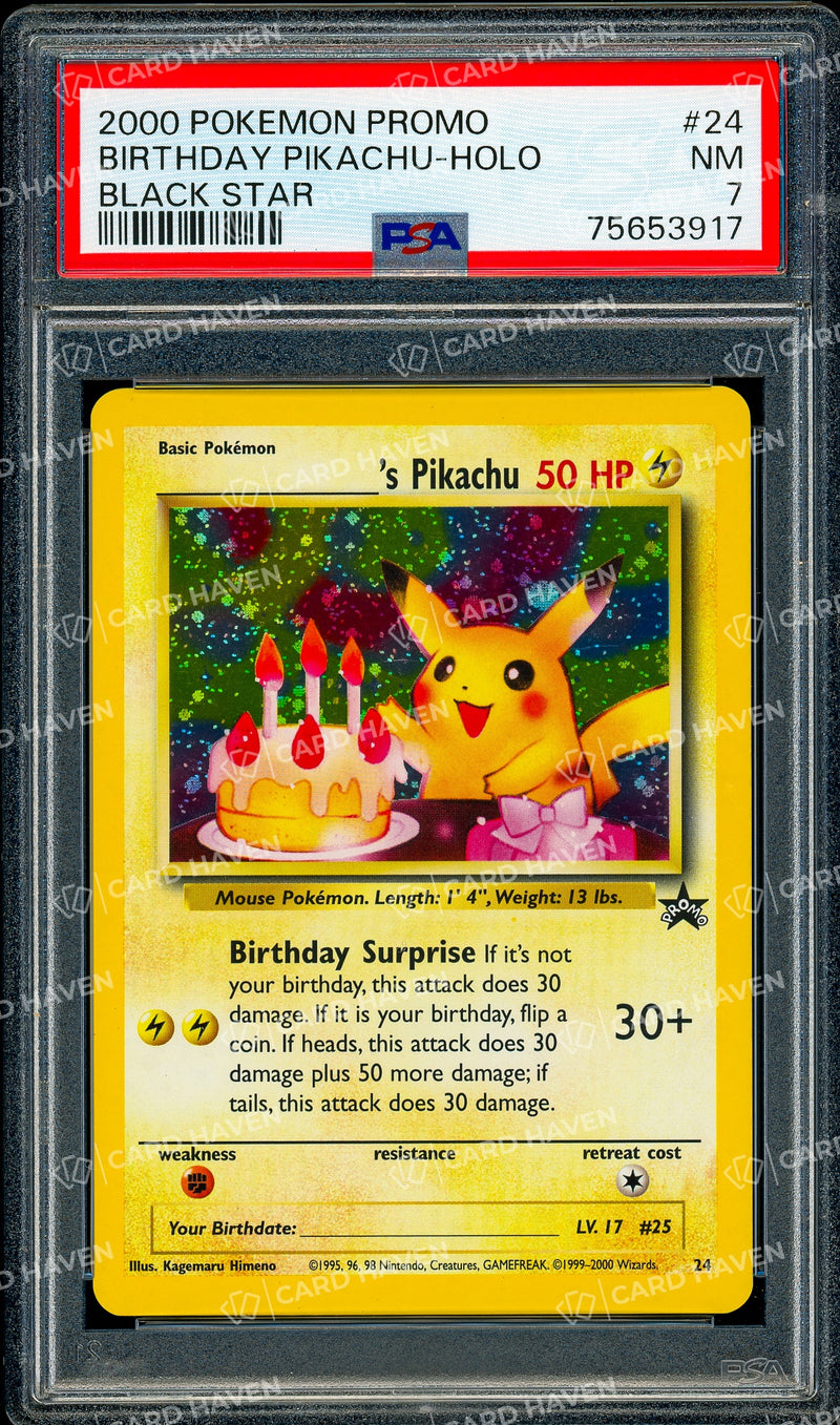 2000 Pokémon Promo - Birthday Pikachu HOLO - Black Star - PSA 7