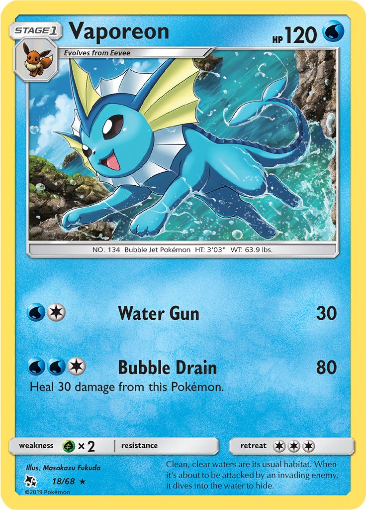 Vaporeon 18/68 - Sun & Moon - Hidden Fates - Card Haven