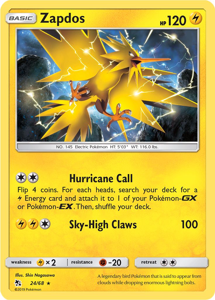 Zapdos 24/68 - Sun & Moon - Hidden Fates - Card Haven