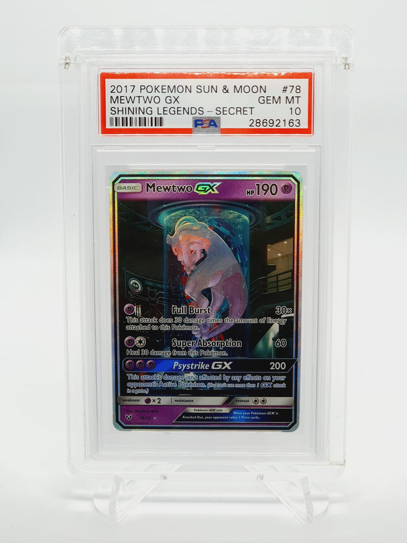 2017 Pokemon Sun & Moon - MEWTWO GX - Shining Legends - Secret -  GEM MINT PSA 10